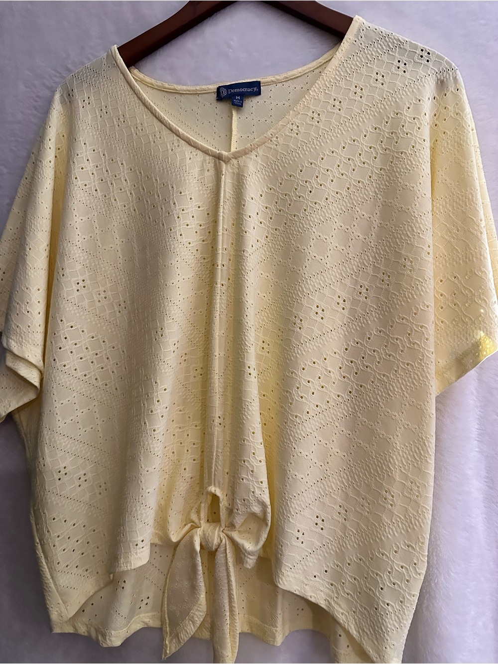 Democracy Women's Yellow Eyelet Tie-Front Top